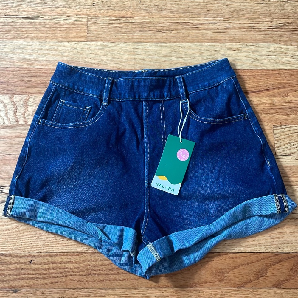 High Waisted Stretchy Knit Denim Shorts
